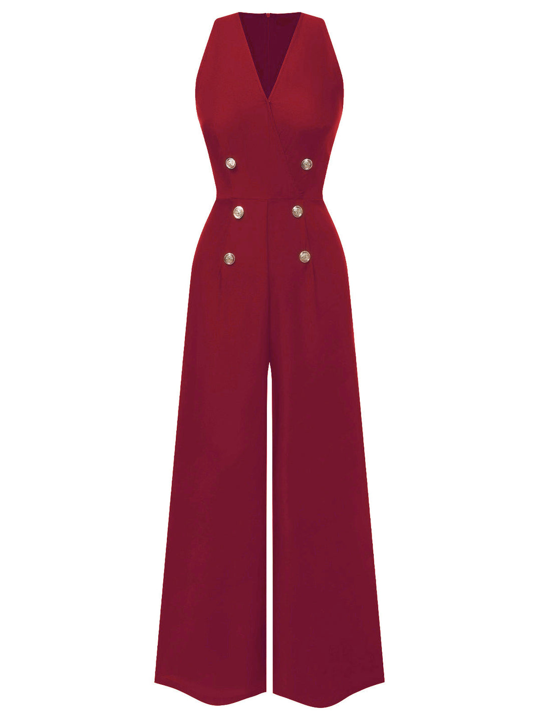 1950s Sleeveless Buttoned Solid Jumpsuit — 1950s vintage charm for her modern wardrobe