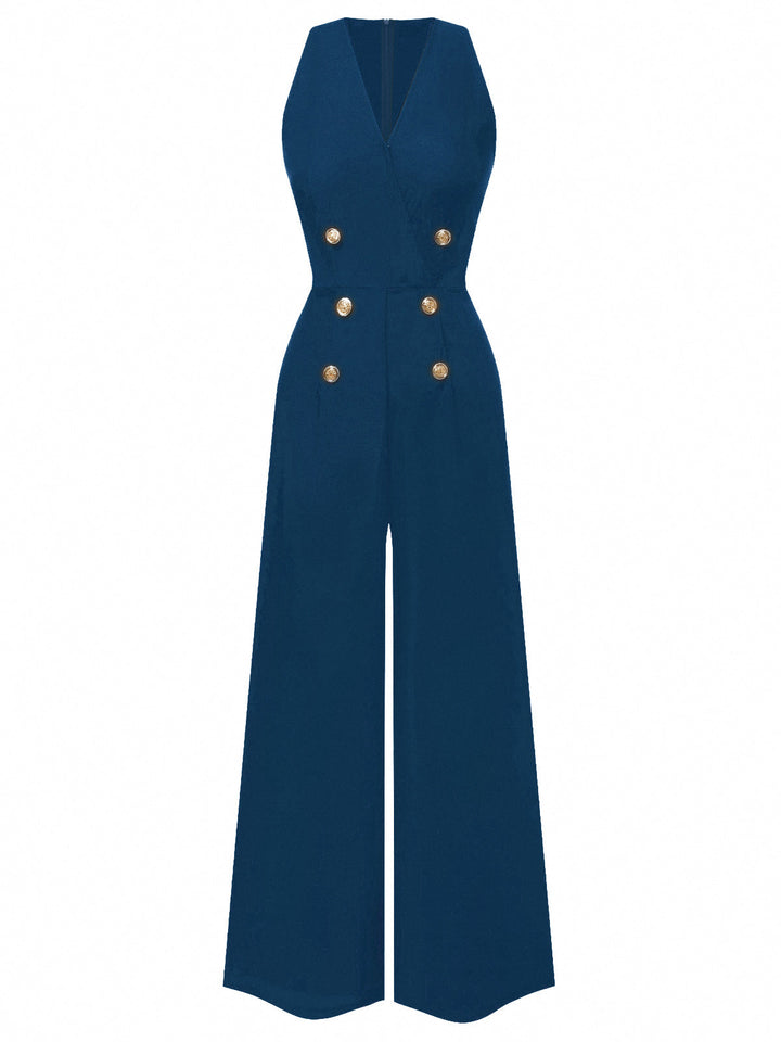 1950s Sleeveless Buttoned Solid Jumpsuit: timeless 1950s elegance she makes her own