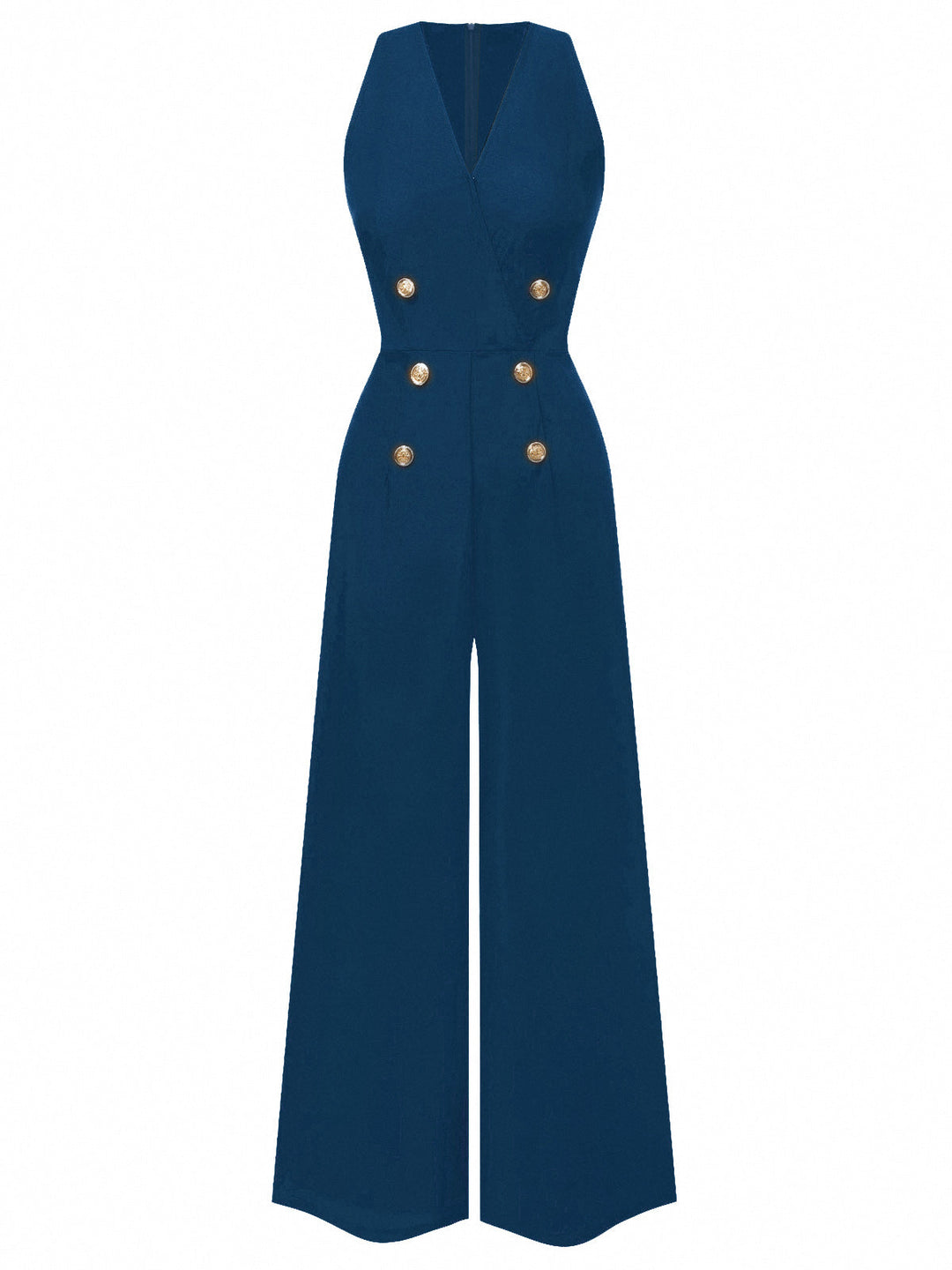 1950s Sleeveless Buttoned Solid Jumpsuit: timeless 1950s elegance she makes her own