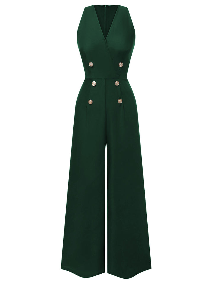 1950s Sleeveless Buttoned Solid Jumpsuit | 1950s | vintage romper, retro jumpsuit
