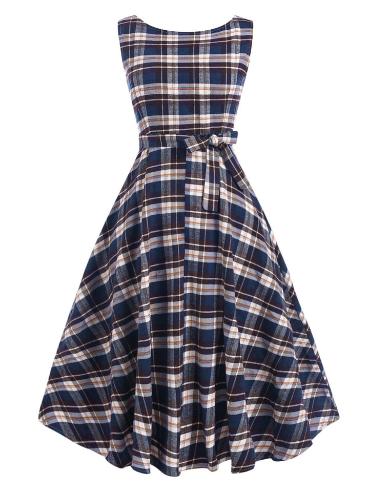 1950s Sleeveless Plaid Belted Swing Dress, vintage dress, retro fashion, rockabilly, pin-up fashion - perfect for women who love vintage and retro fashion