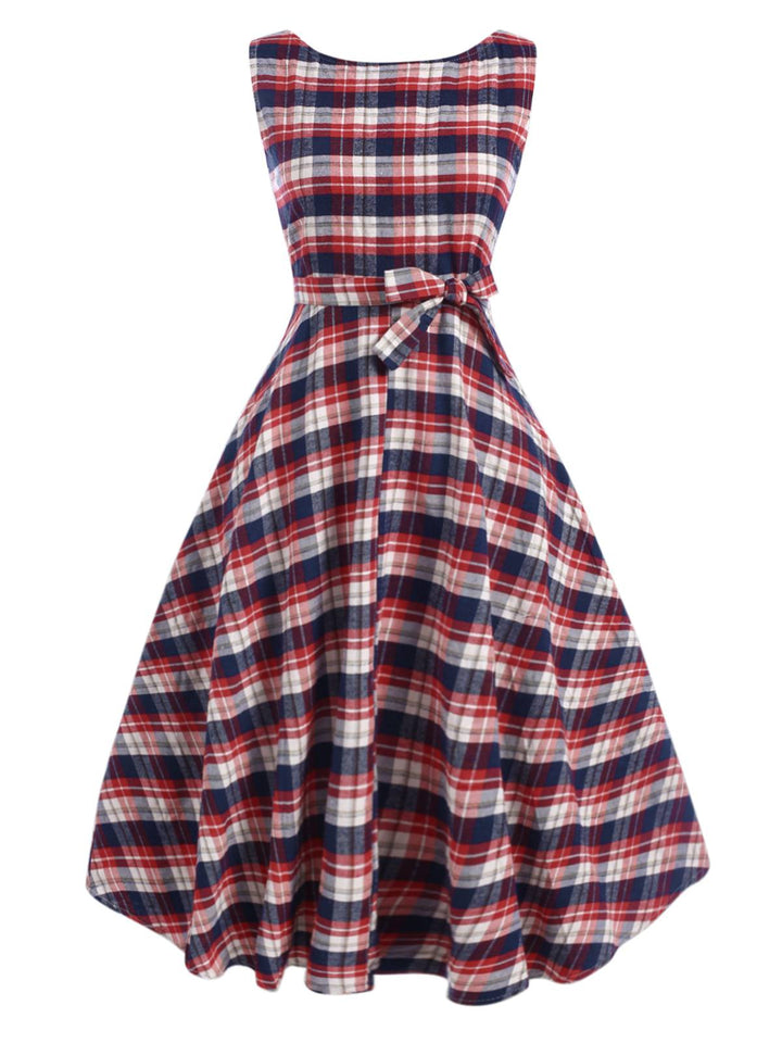 1950s Sleeveless Plaid Belted Swing Dress, vintage dress, retro fashion, rockabilly, pin-up fashion - perfect for women who love vintage and retro fashion