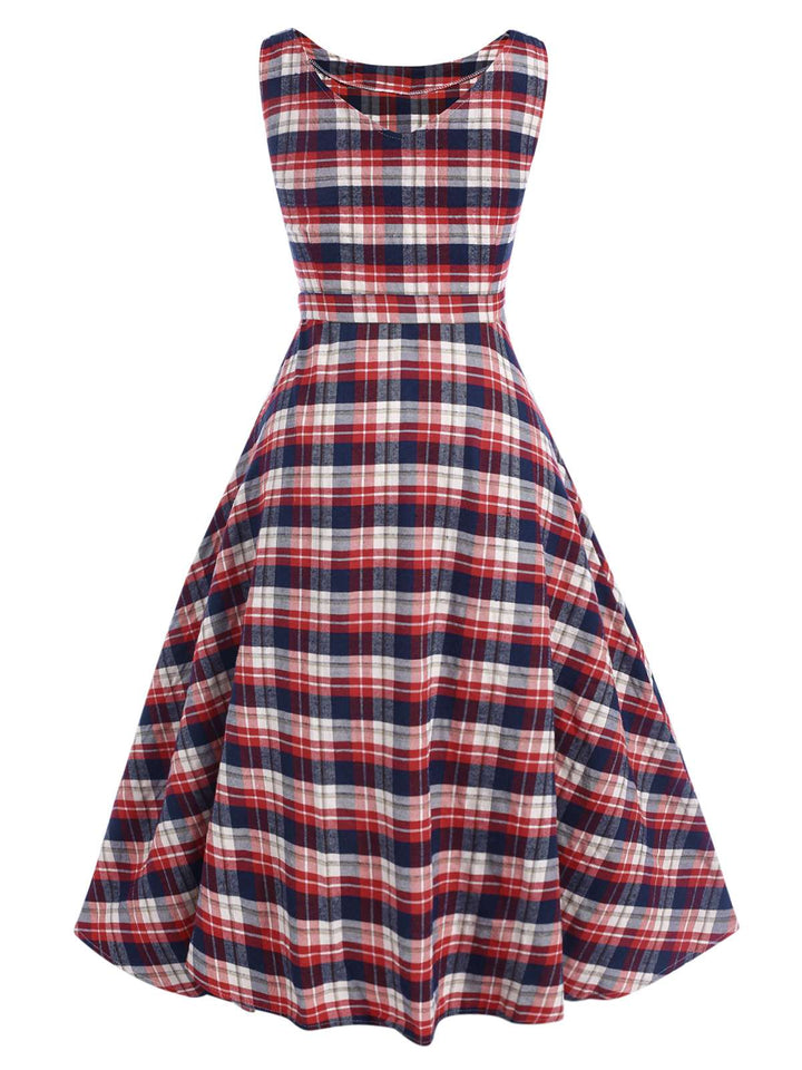 1950s Sleeveless Plaid Belted Swing Dress, vintage dress, retro fashion, rockabilly, pin-up fashion - perfect for women who love vintage and retro fashion