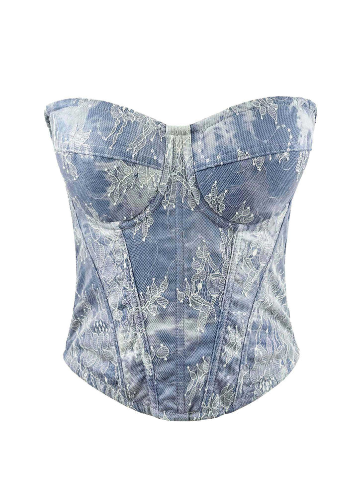 1950s Slip Denim Lace Corset Top - vintage fashion, retro style