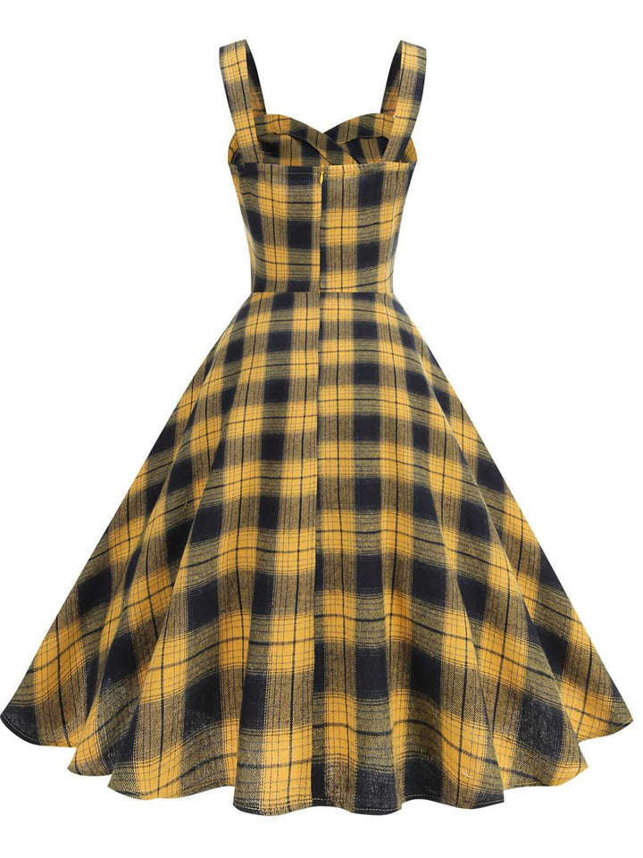 1950s Slip V-Neck Plaid Swing Dress - vintage dress, retro fashion, rockabilly
