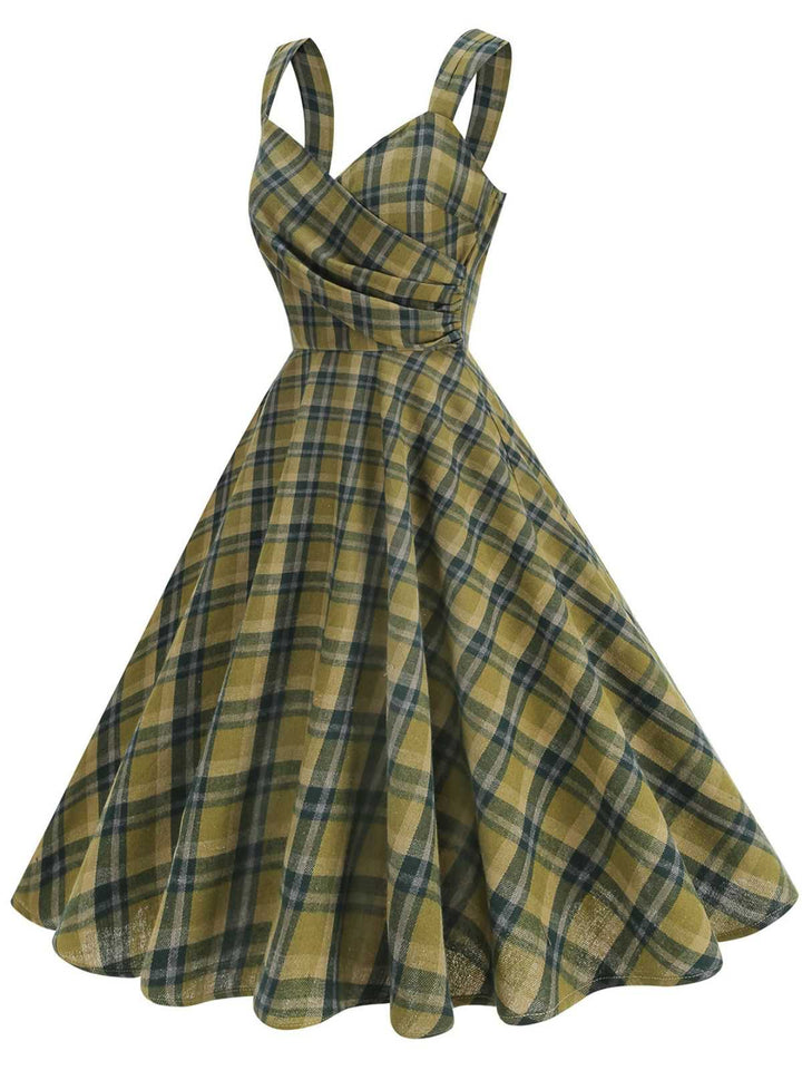 1950s Slip V-Neck Plaid Swing Dress - vintage dress, retro fashion, rockabilly