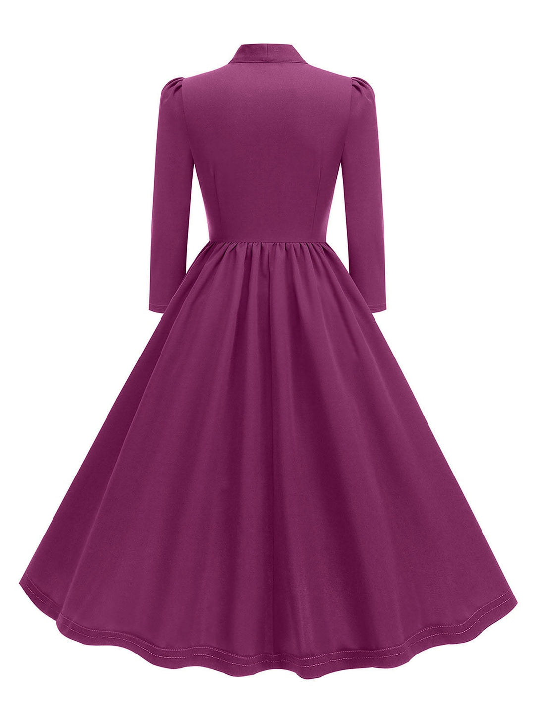 1950s Solid Bow Collar Buttoned Swing Dress: where 1950s romance meets her modern spirit