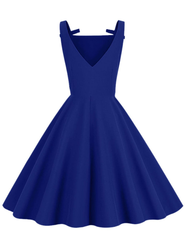 1950s Solid Bowknot Sleeveless Square Neck Dress — the kind of 1950s dress that makes strangers smile