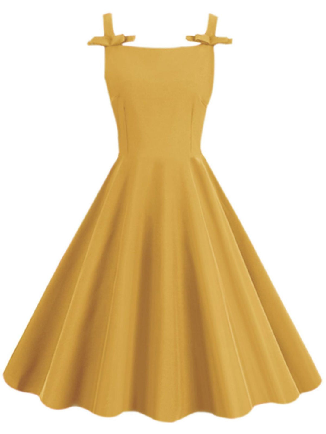 She slips into this 1950s Solid Bowknot Sleeveless Square Neck Dress and suddenly it&