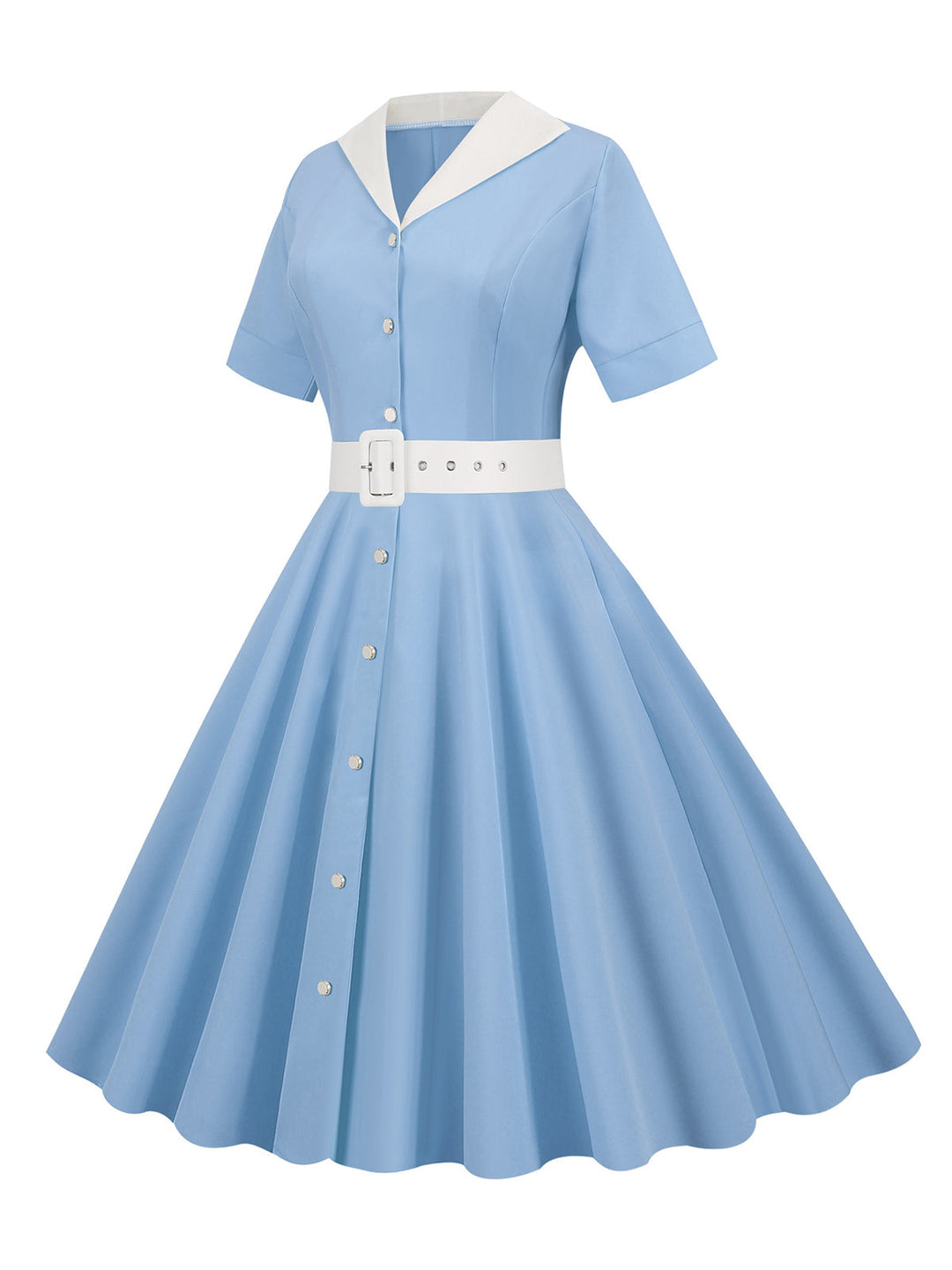 1950s Solid Contrast Lapel Belt Dress, vintage dress, retro fashion, rockabilly, pin-up fashion - perfect for women who love vintage and retro fashion