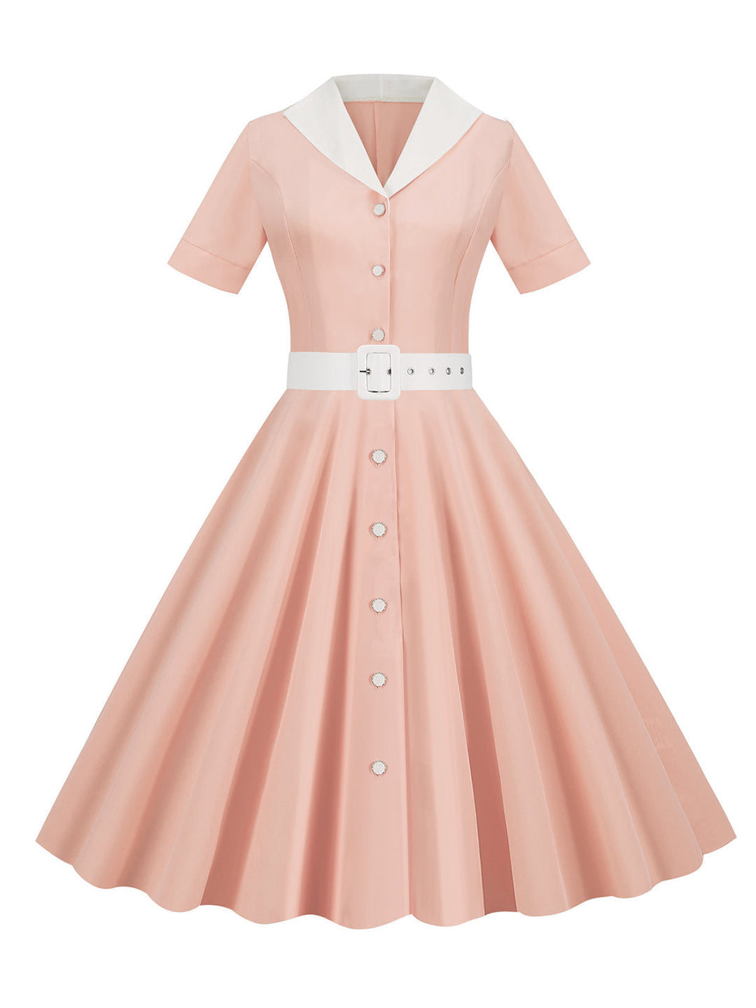 1950s Solid Contrast Lapel Belt Dress — a 1950s silhouette that turns sidewalks into runways