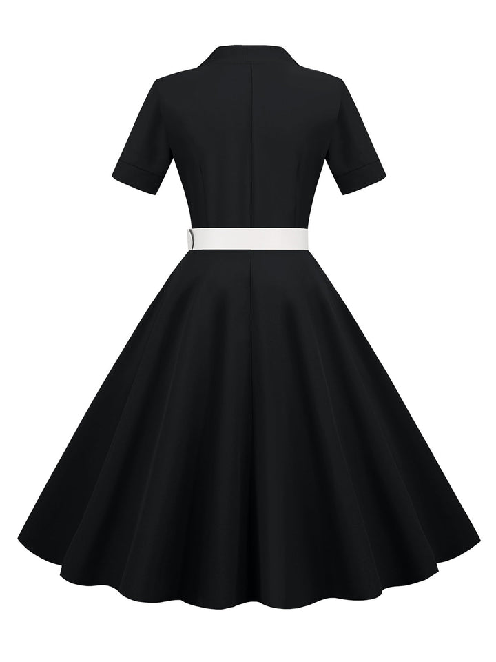 1950s Solid Contrast Lapel Belt Dress, vintage dress, retro fashion, rockabilly, pin-up fashion - perfect for women who love vintage and retro fashion