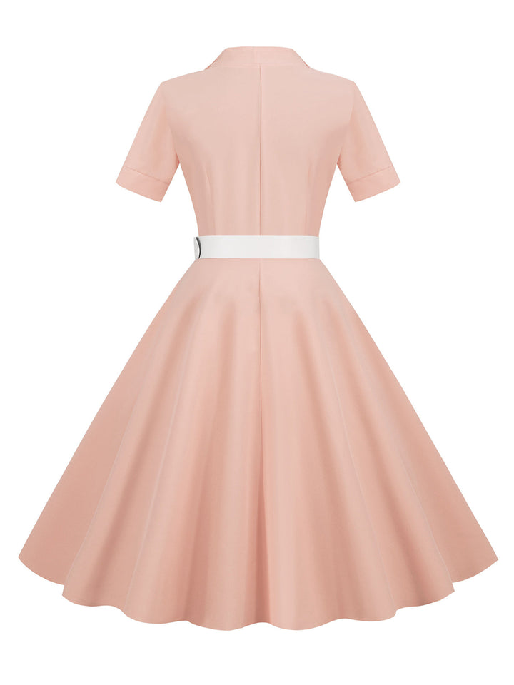 1950s Solid Contrast Lapel Belt Dress, vintage dress, retro fashion, rockabilly, pin-up fashion - perfect for women who love vintage and retro fashion