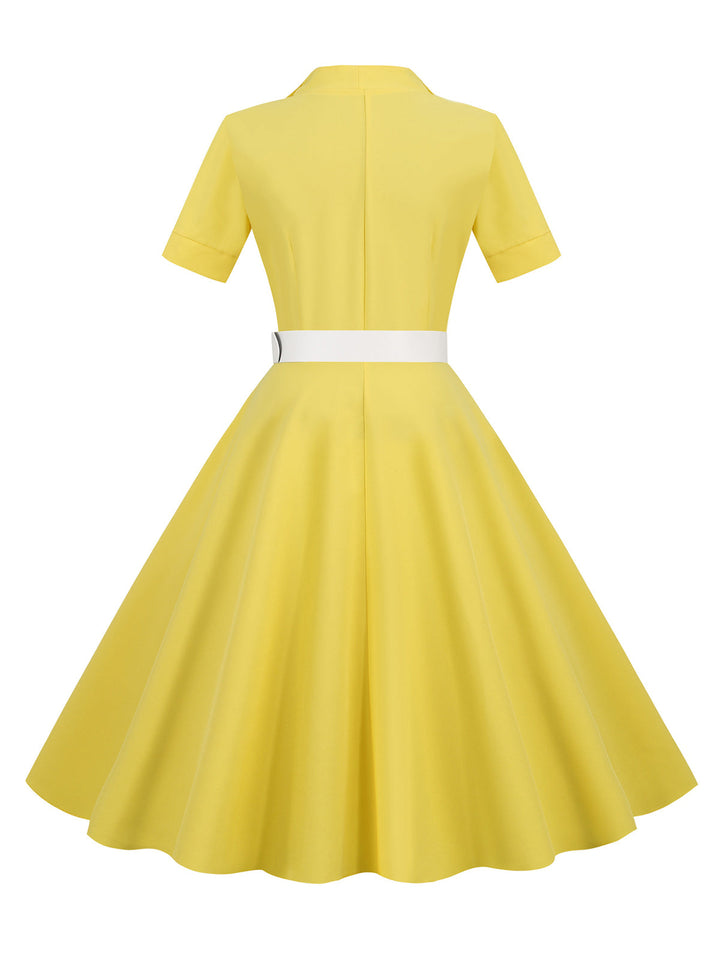 1950s Solid Contrast Lapel Belt Dress, vintage dress, retro fashion, rockabilly, pin-up fashion - perfect for women who love vintage and retro fashion