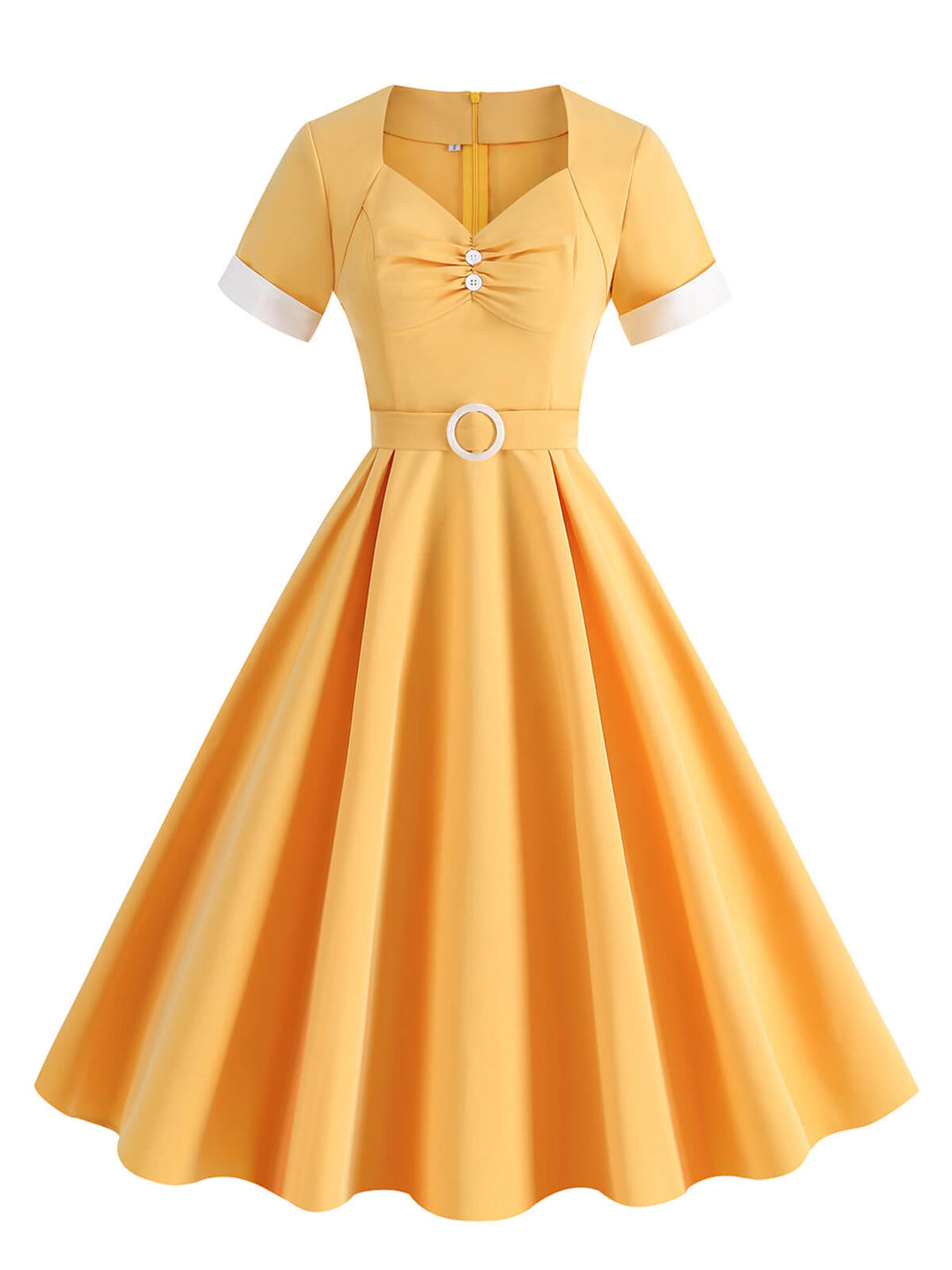 1950s Solid Contrast V-Neck Swing Dress: where 1950s romance meets her modern spirit