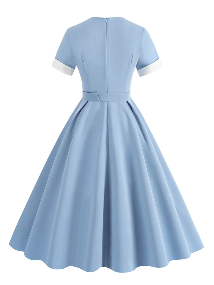1950s Solid Contrast V-Neck Swing Dress — the kind of 1950s dress that makes strangers smile