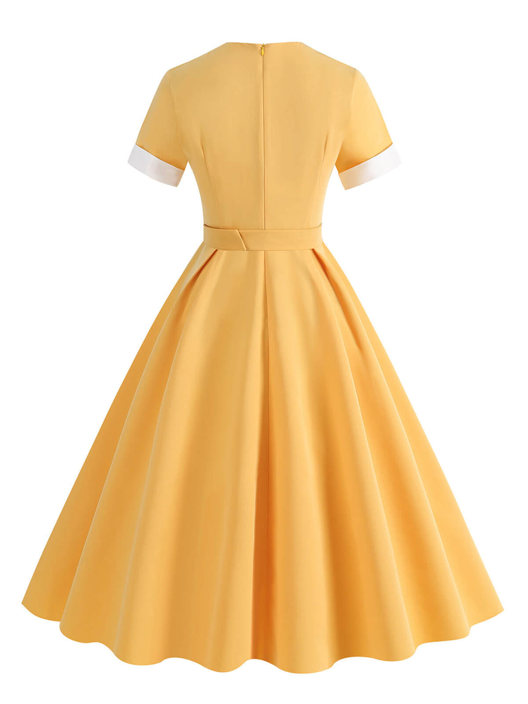 1950s Solid Contrast V-Neck Swing Dress: where 1950s romance meets her modern spirit