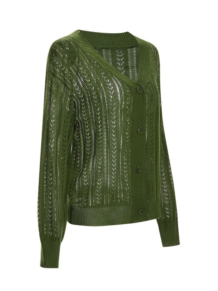 1950s Solid Crochet Hollow Knitted Cardigan: timeless 1950s elegance she makes her own