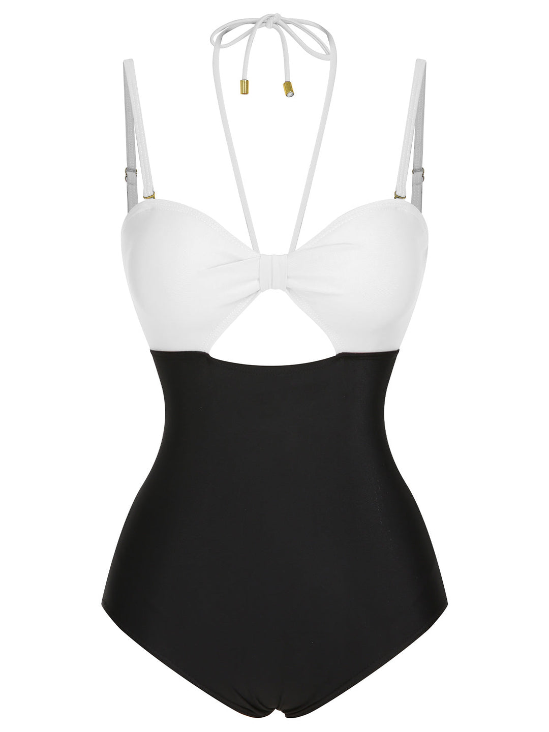 1950s Solid Cutout Halter Strap Swimsuit, vintage swimsuit, pin-up swimwear - perfect for women who love vintage and retro fashion