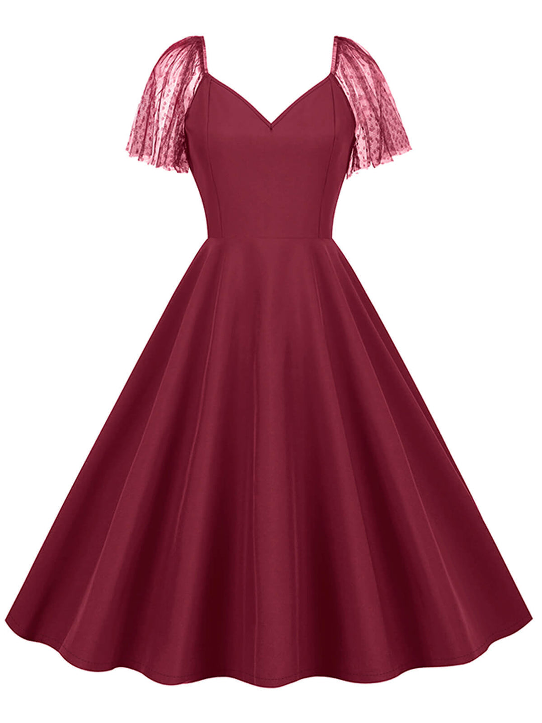 1950s Solid Dots Mesh Sleeve V-Neck Dress — a 1950s silhouette that turns sidewalks into runways