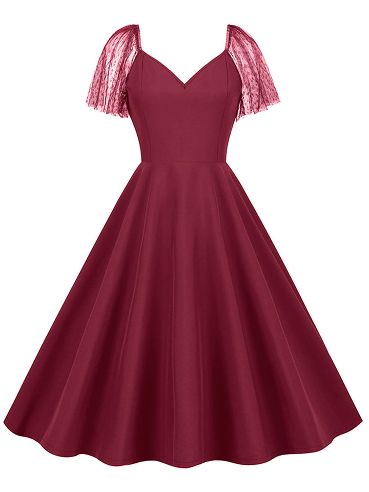 1950s Solid Dots Mesh Sleeve V-Neck Dress — a 1950s silhouette that turns sidewalks into runways