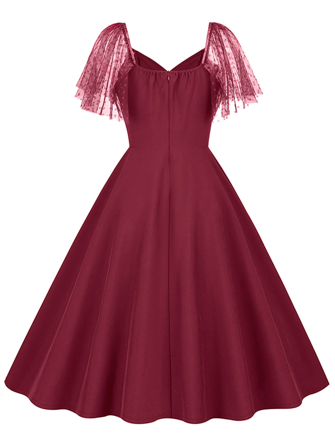 1950s Solid Dots Mesh Sleeve V-Neck Dress: where 1950s romance meets her modern spirit