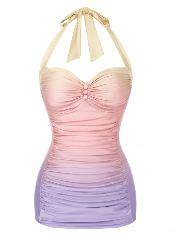1950s Solid Gathe Halter Swimsuit | 1950s | vintage swimsuit, retro beachwear