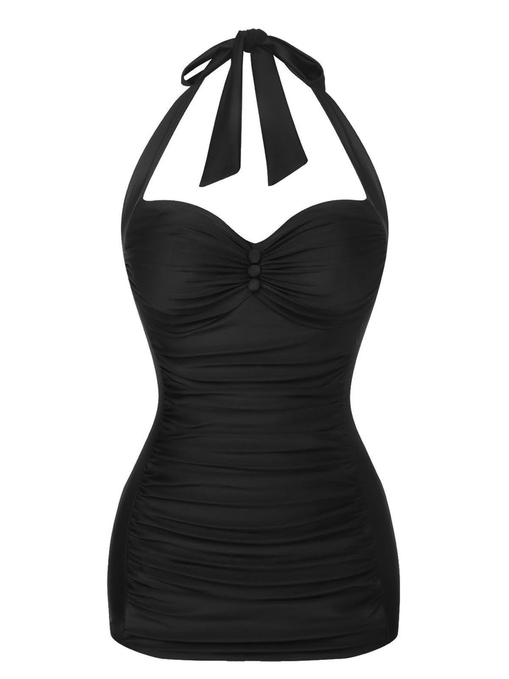 Solid Gathered Halter Swimsuit: beautiful vi