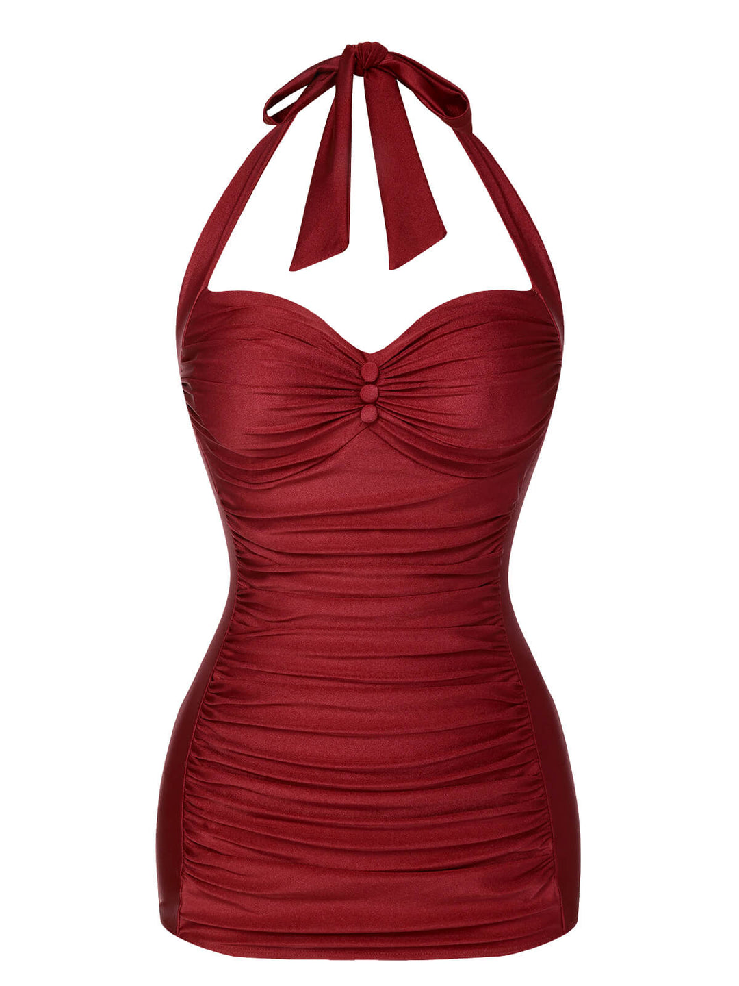 Solid Gathered Halter Swimsuit - vintage swi