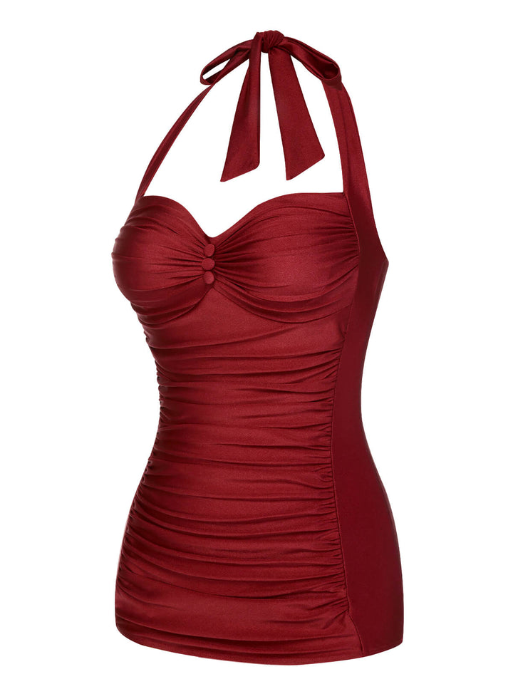 Solid Gathered Halter Swimsuit: beautiful vi