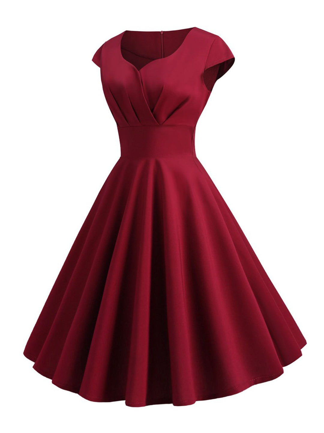 She slips into this 1950s Solid Heart Neck Short Sleeve Dress and suddenly it&