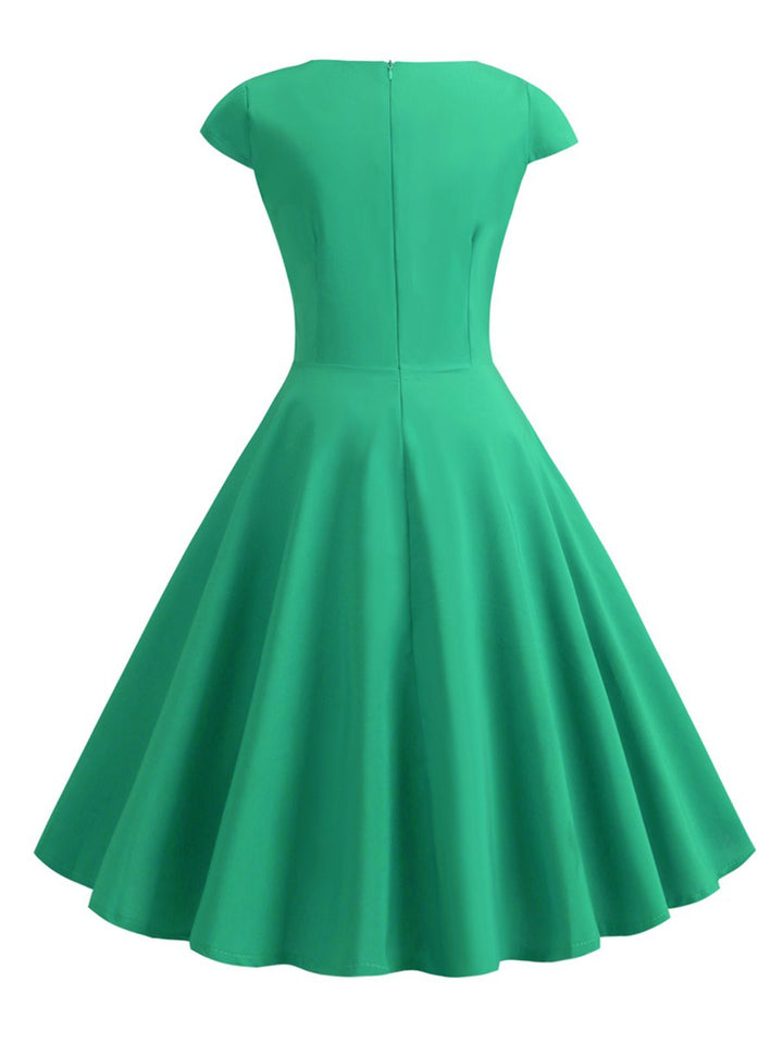 1950s Solid Heart Neck Short Sleeve Dress — a 1950s silhouette that turns sidewalks into runways