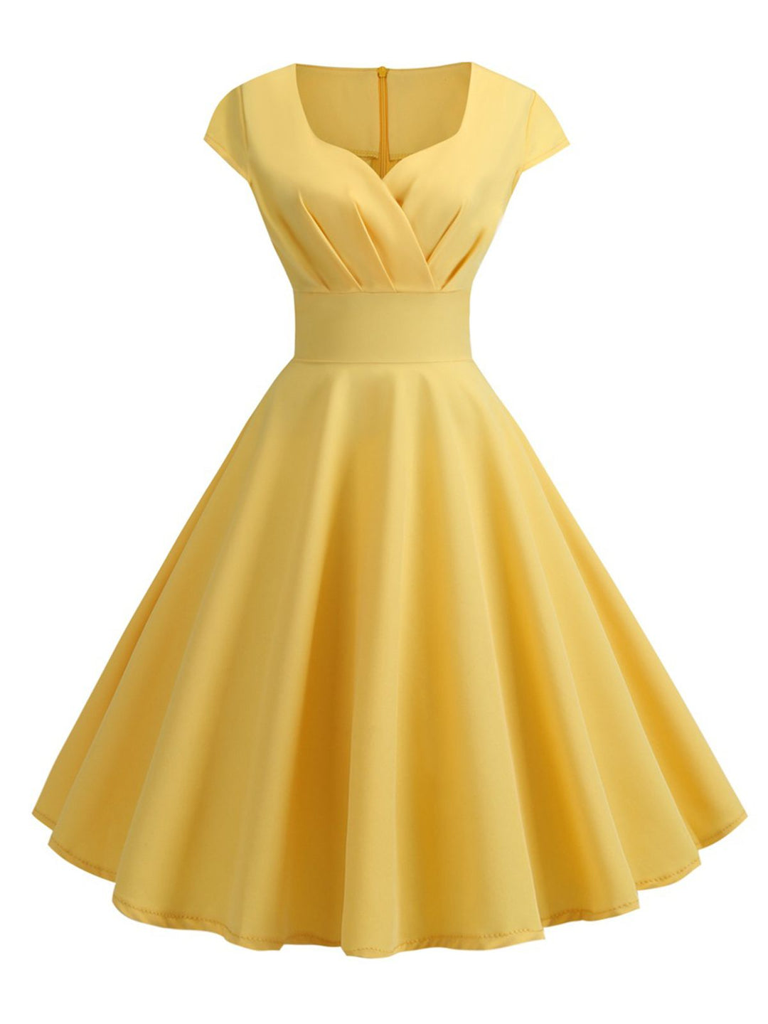 She slips into this 1950s Solid Heart Neck Short Sleeve Dress and suddenly it&