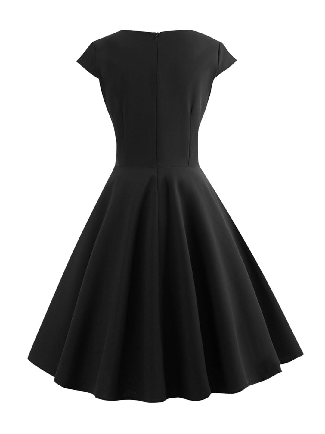 She slips into this 1950s Solid Heart Neck Short Sleeve Dress and suddenly it&
