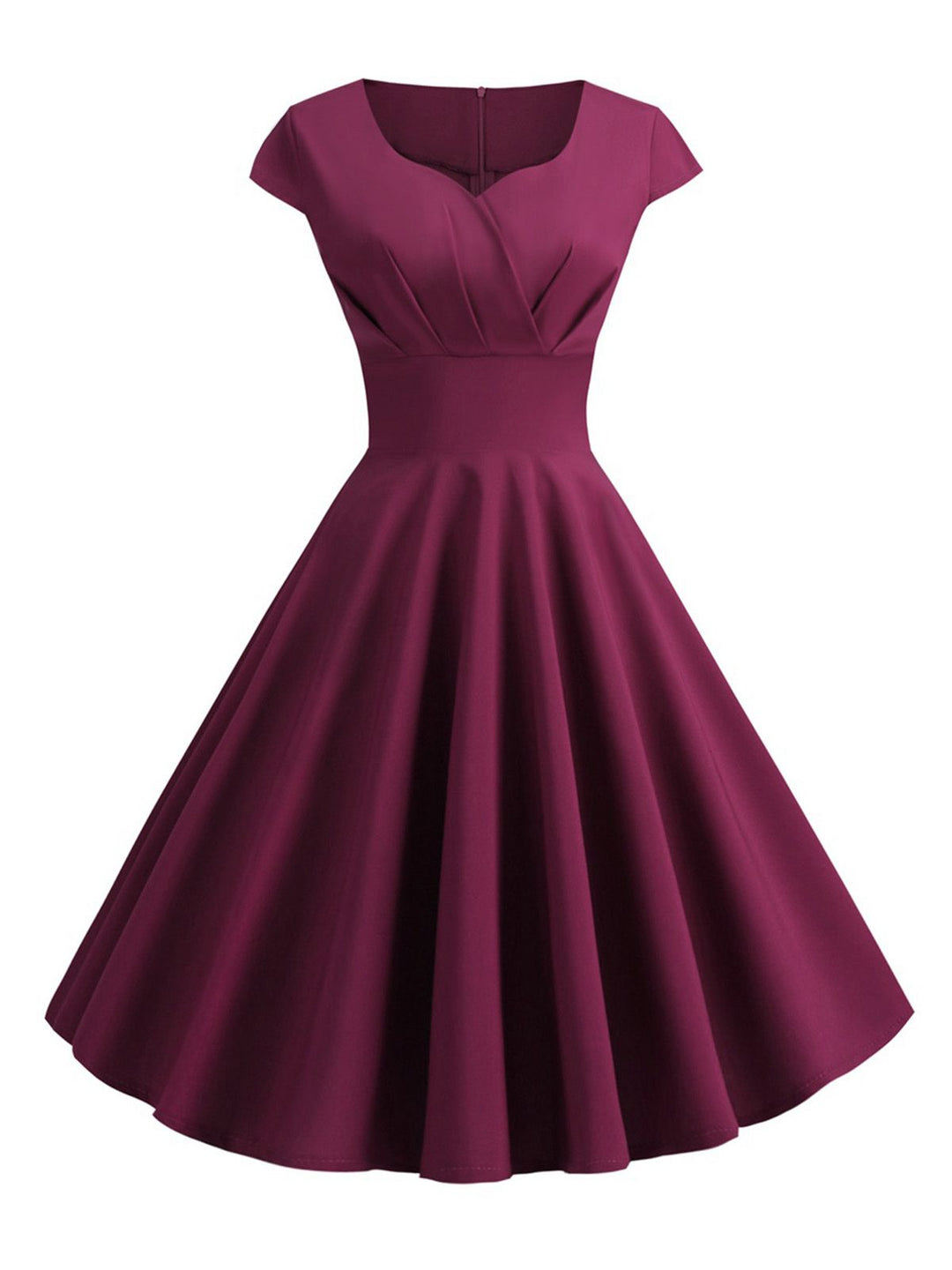 She slips into this 1950s Solid Heart Neck Short Sleeve Dress and suddenly it&