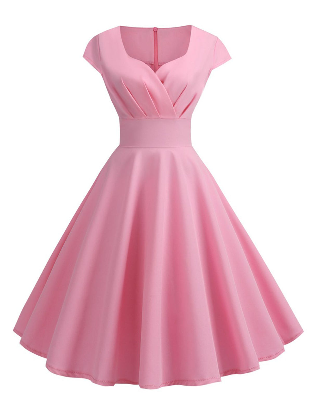 She slips into this 1950s Solid Heart Neck Short Sleeve Dress and suddenly it&