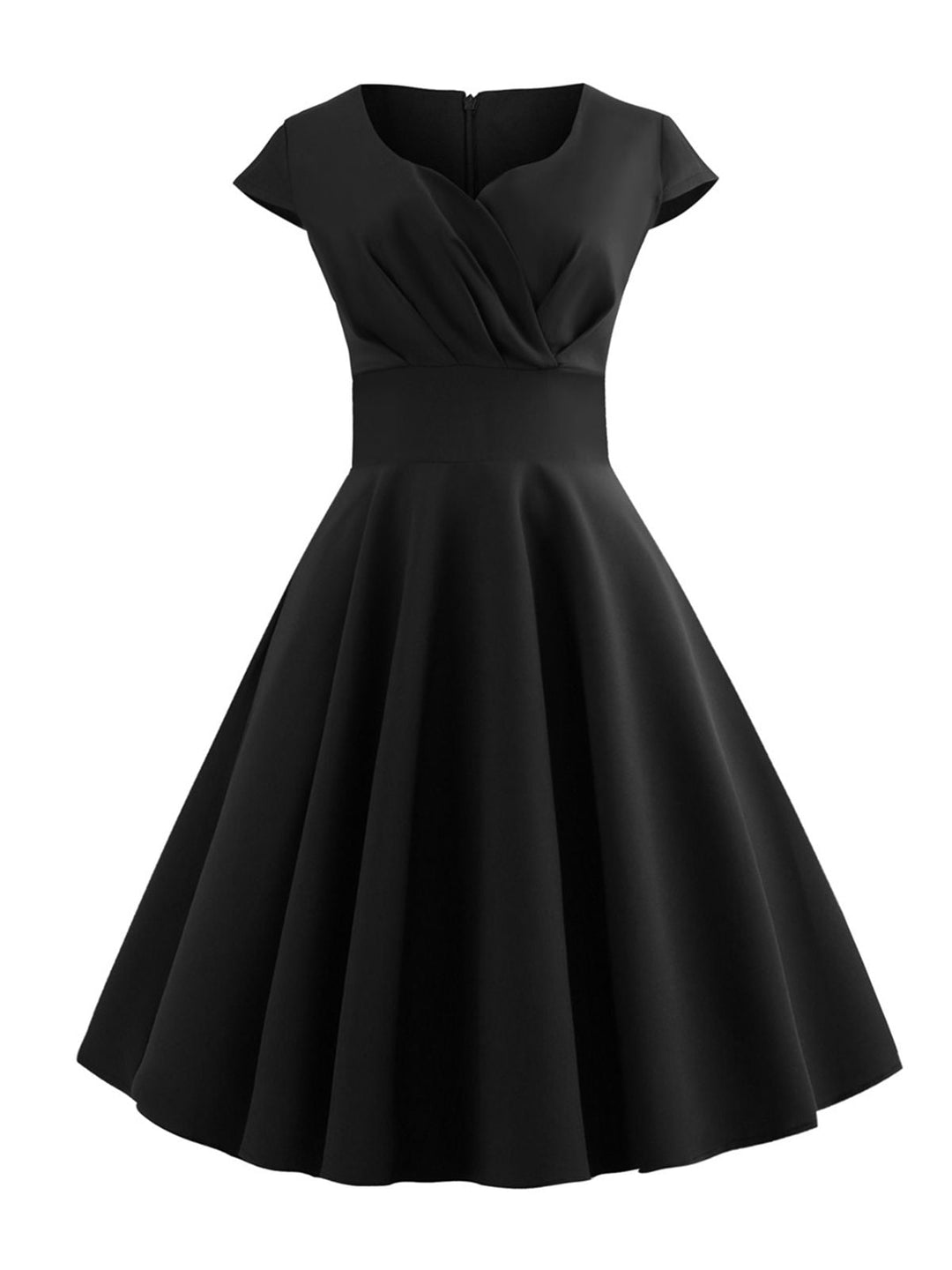 She slips into this 1950s Solid Heart Neck Short Sleeve Dress and suddenly it&