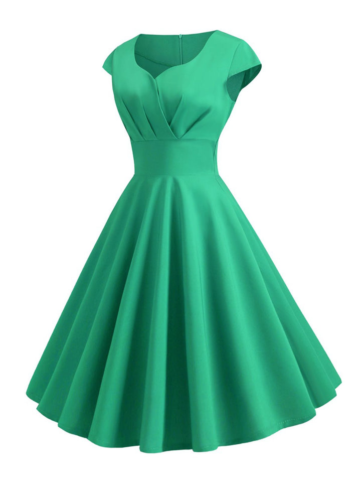 1950s Solid Heart Neck Short Sleeve Dress, vintage dress, retro fashion, rockabilly, pin-up fashion - perfect for women who love vintage and retro fashion