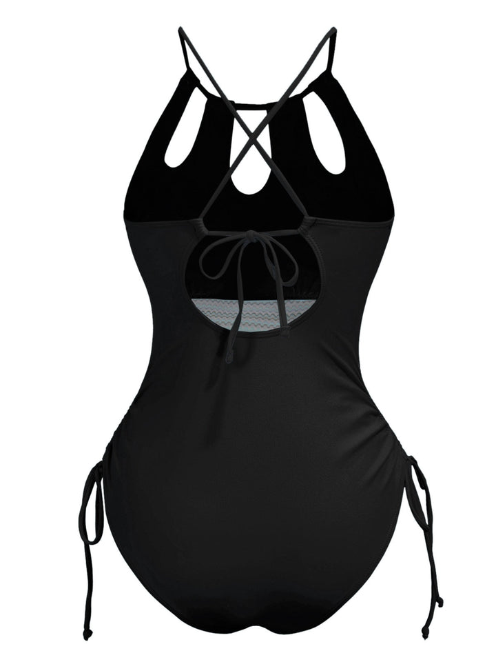 1950s Solid Keyhole Collar Cross-Bind Swimsuit: 1950s Riviera elegance, reimagined for her