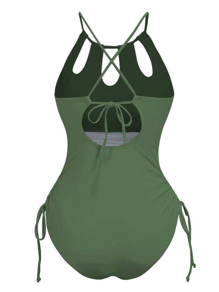 1950s Solid Keyhole Collar Cross-Bind Swimsuit — because 1950s glamour never goes out of style