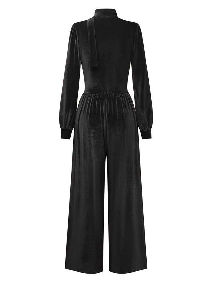 1950s Solid Keyhole High Neck Velvet Jumpsuit - vintage jumpsuit, retro fashion