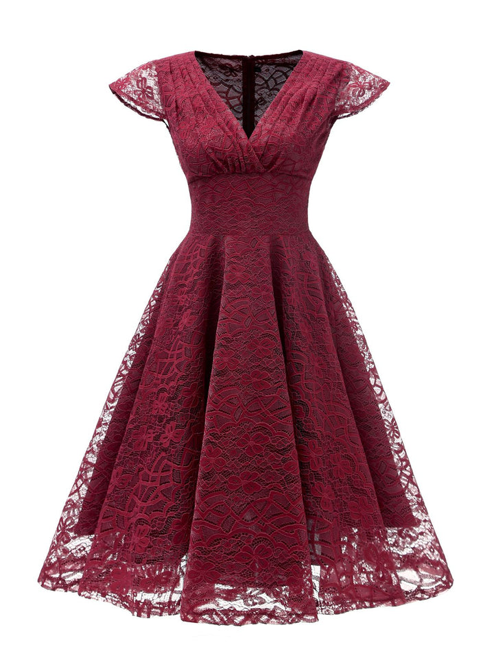 1950s Solid Lace Pleated V-Neck Dress: timeless style reimagined
