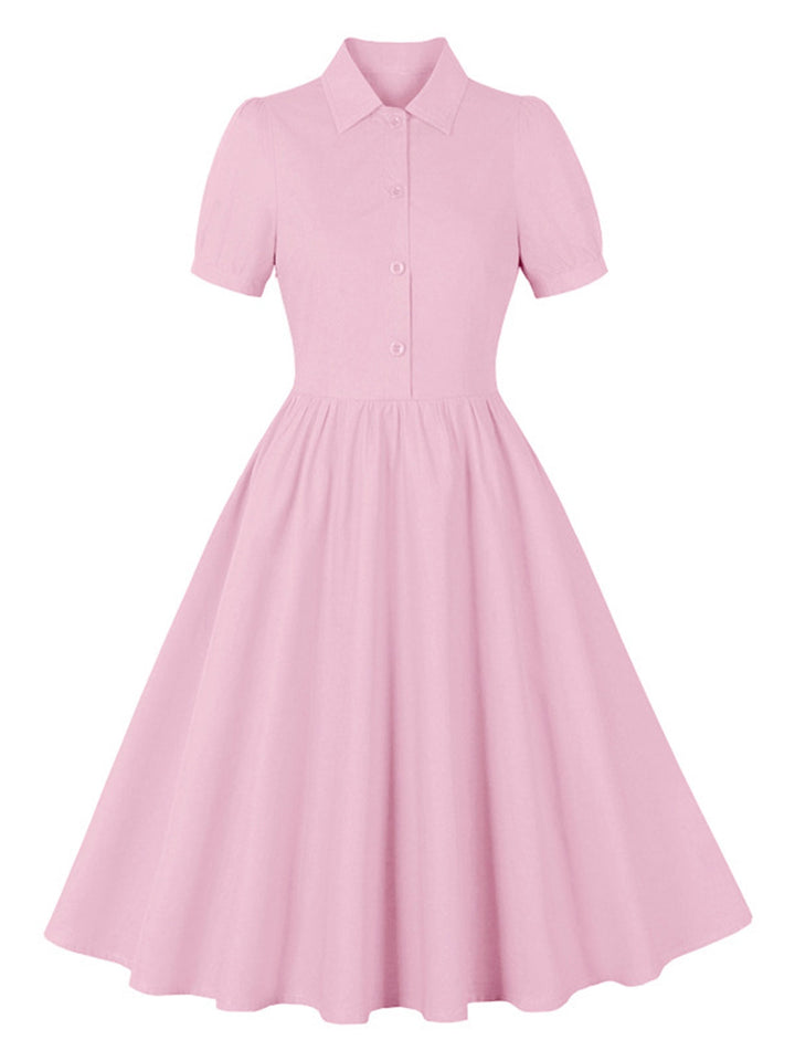 1950s Solid Lapel Buttons Swing Dress, vintage dress, retro fashion, rockabilly, pin-up fashion - perfect for women who love vintage and retro fashion