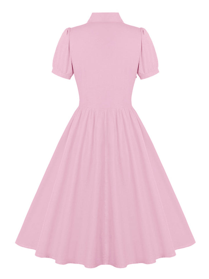 1950s Solid Lapel Buttons Swing Dress, vintage dress, retro fashion, rockabilly, pin-up fashion - perfect for women who love vintage and retro fashion