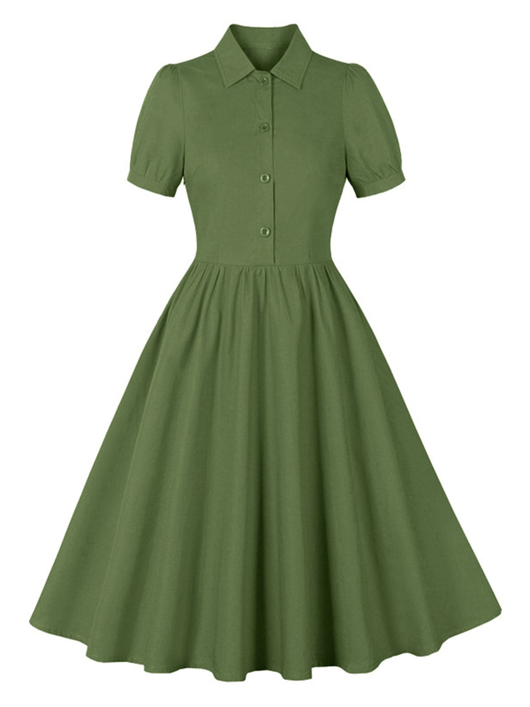 1950s Solid Lapel Buttons Swing Dress, vintage dress, retro fashion, rockabilly, pin-up fashion - perfect for women who love vintage and retro fashion