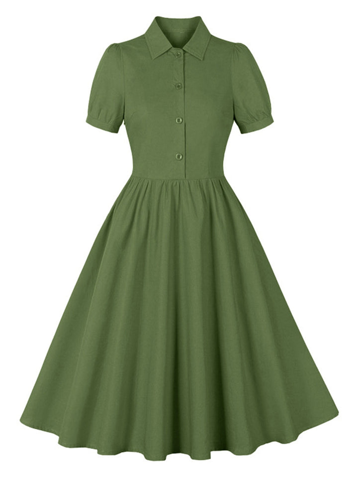 1950s Solid Lapel Buttons Swing Dress, vintage dress, retro fashion, rockabilly, pin-up fashion - perfect for women who love vintage and retro fashion