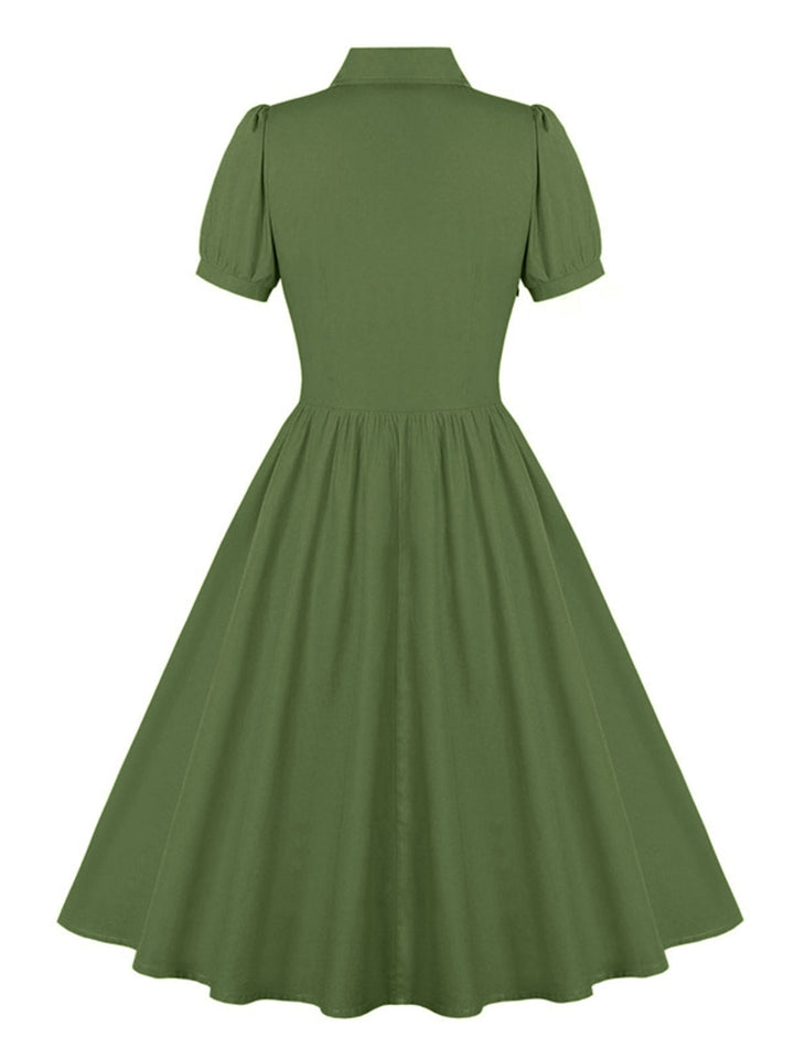 1950s Solid Lapel Buttons Swing Dress, vintage dress, retro fashion, rockabilly, pin-up fashion - perfect for women who love vintage and retro fashion