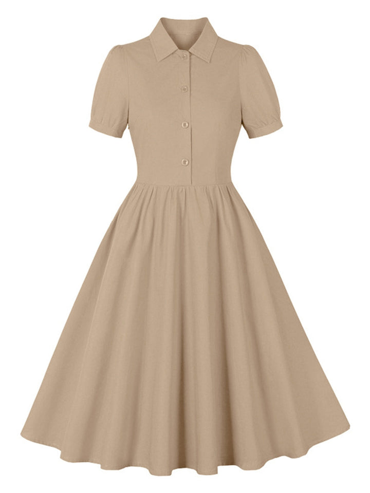 1950s Solid Lapel Buttons Swing Dress, vintage dress, retro fashion, rockabilly, pin-up fashion - perfect for women who love vintage and retro fashion