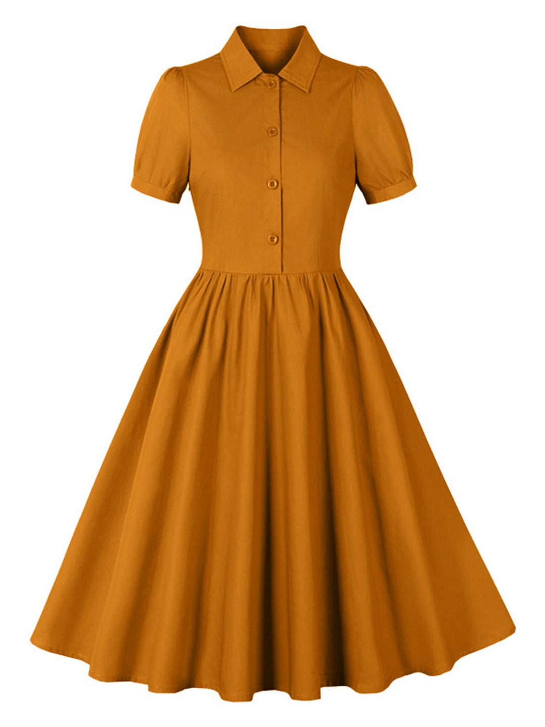 1950s Solid Lapel Buttons Swing Dress, vintage dress, retro fashion, rockabilly, pin-up fashion - perfect for women who love vintage and retro fashion