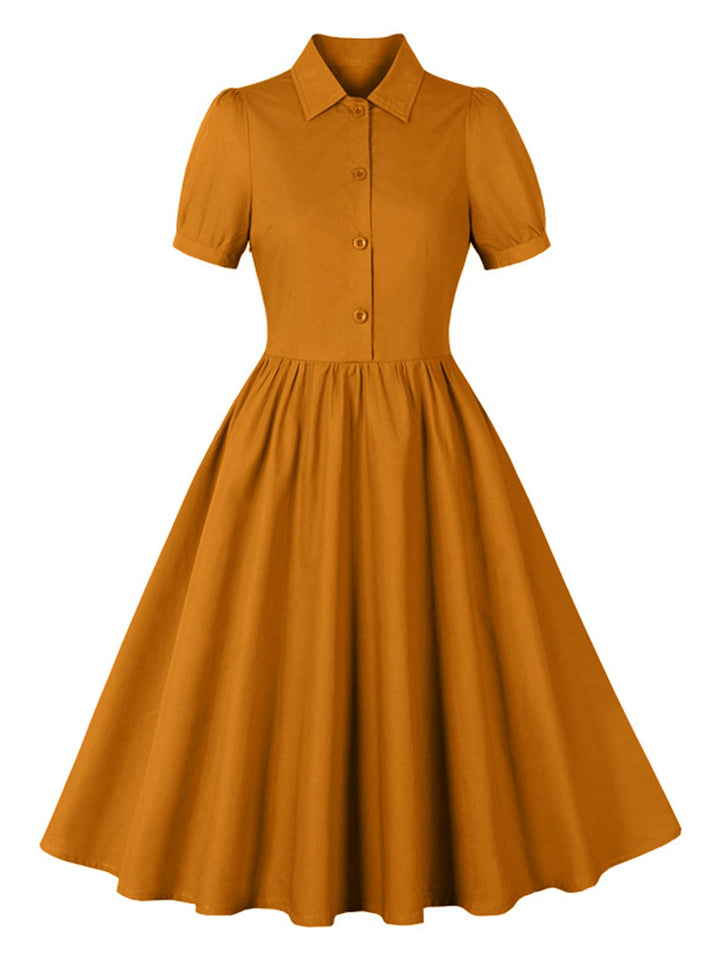 1950s Solid Lapel Buttons Swing Dress, vintage dress, retro fashion, rockabilly, pin-up fashion - perfect for women who love vintage and retro fashion